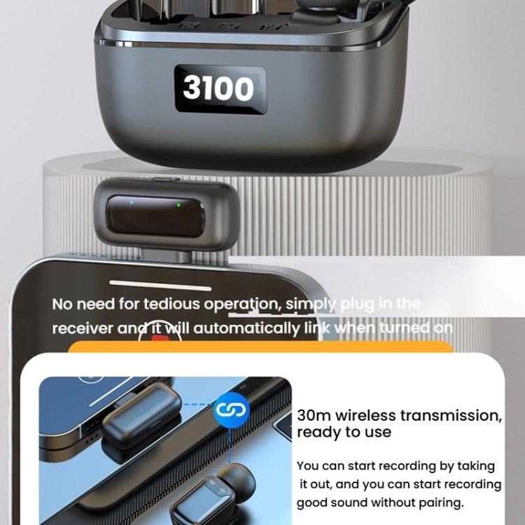 Micrófono dual mini inalámbrico con clip para dedo, micrófono Bluetooth con reducción de ruido para teléfonos móviles y transmisiones en vivo., Type-C, 8 Pin