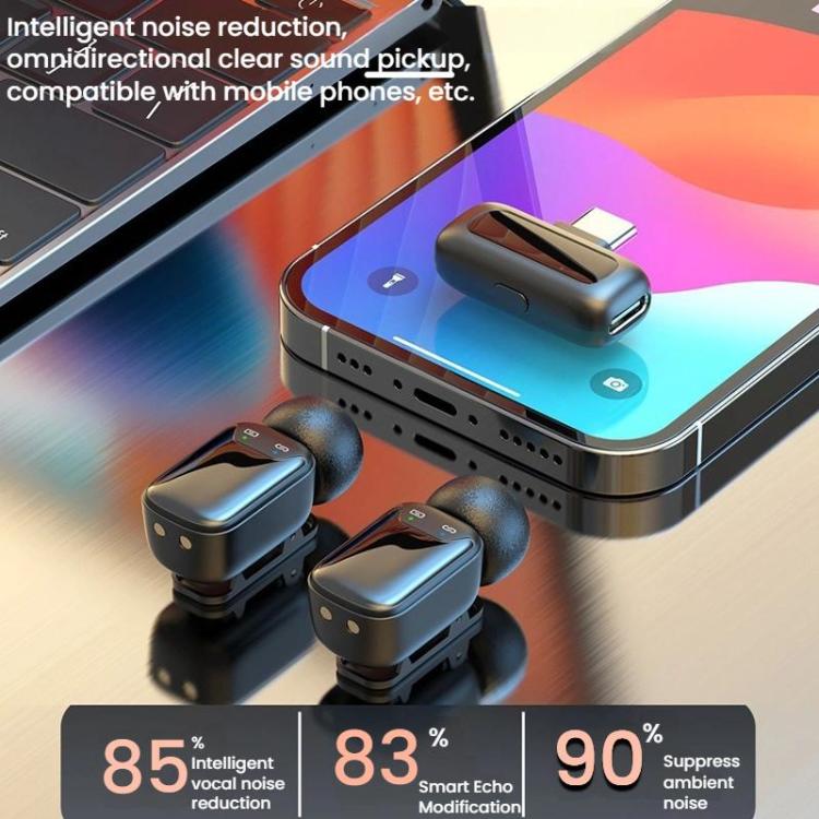 Micrófono dual mini inalámbrico con clip para dedo, micrófono Bluetooth con reducción de ruido para teléfonos móviles y transmisiones en vivo., Type-C, 8 Pin