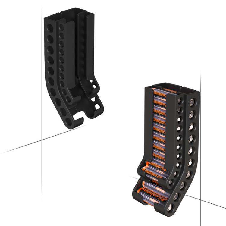 Organizador de pilas de pared con capacidad para 10 pilas AA y 10 pilas AAA. Estante de almacenamiento de pilas que ahorra espacio.