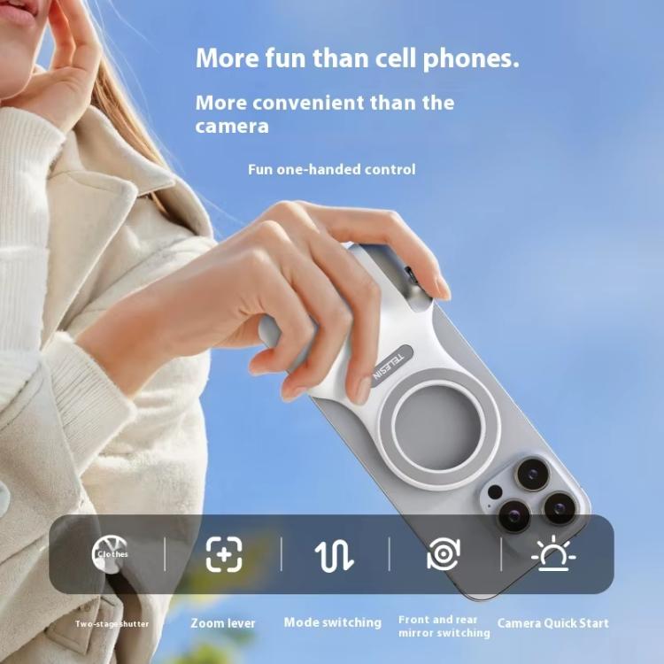 Empuñadura magnética para cámara TELESIN P1-MP-10 con control remoto Bluetooth y mango para teléfono móvil., P1-MP-10 White, P1-MP-10 Black