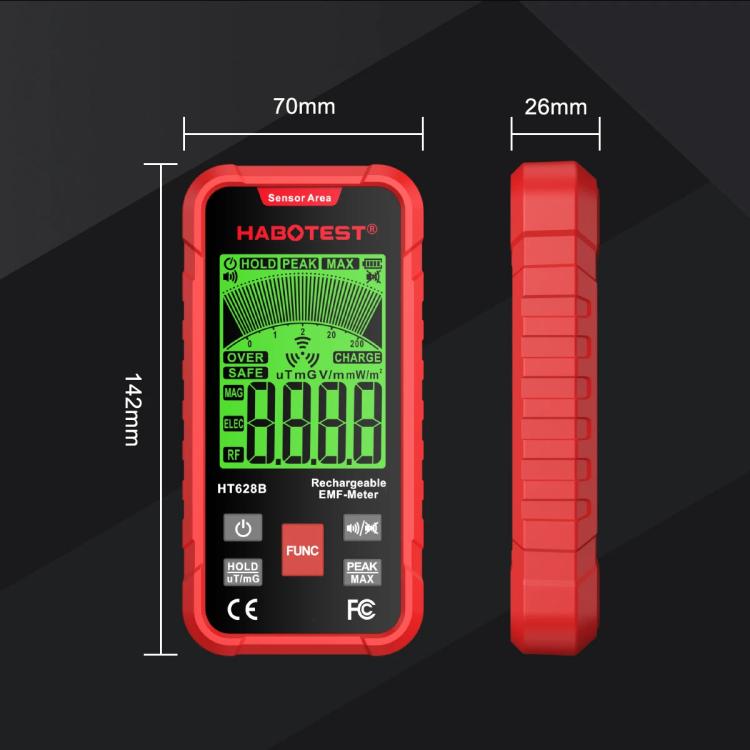 Medidor de campos electromagnéticos (CEM) multifásico HABOTEST HT628B, recargable., HT628B