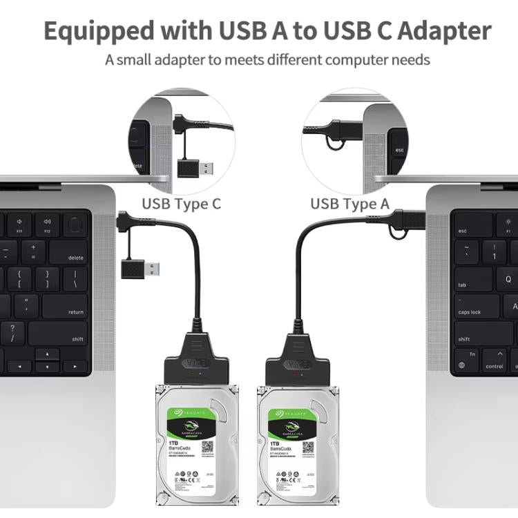 Cable adaptador USB 3.0/USB-C a SATA de 22 pines para discos duros/SSD de portátiles de 2,5 pulgadas, 25cm