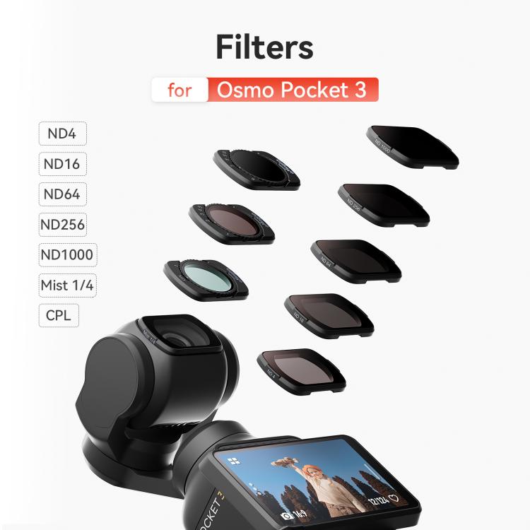 Filtros magnéticos ajustables aMagisn para lentes de cámara DJI Osmo Pocket 3, CPL, ND 1 To 5 Gear, ND 6 To 10 Gear, Mist 1/4, ND4/16/64/256, ND1000