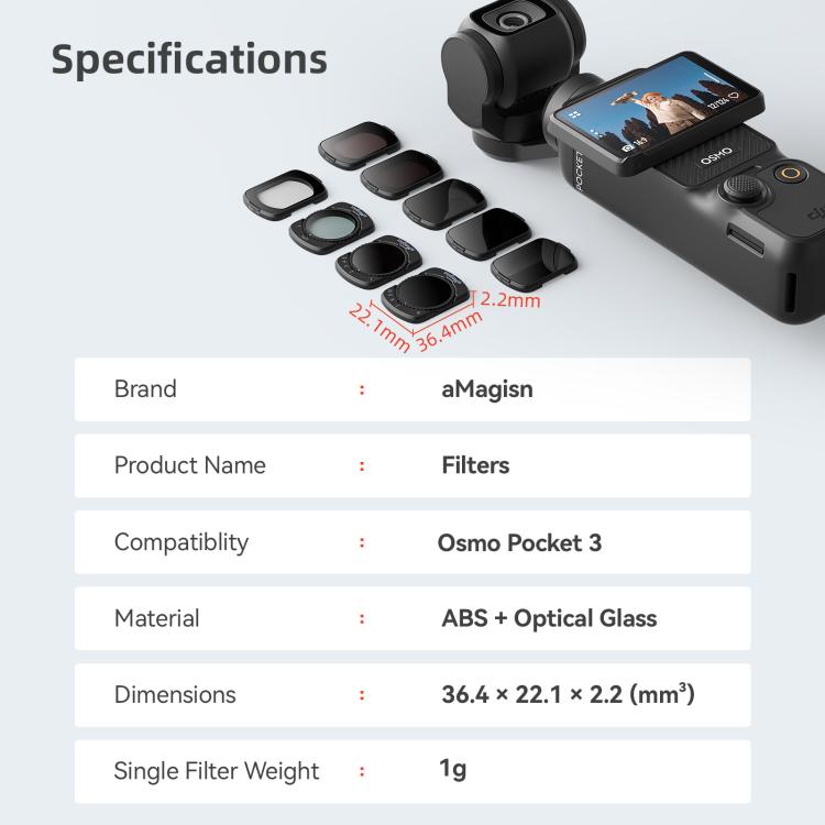 Filtros magnéticos ajustables aMagisn para lentes de cámara DJI Osmo Pocket 3, CPL, ND 1 To 5 Gear, ND 6 To 10 Gear, Mist 1/4, ND4/16/64/256, ND1000