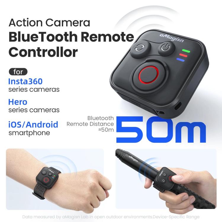 Control remoto inalámbrico Bluetooth aMagisn para cámaras Insta360, GoPro Hero y teléfonos inteligentes - Alcance de 50 m, AM22