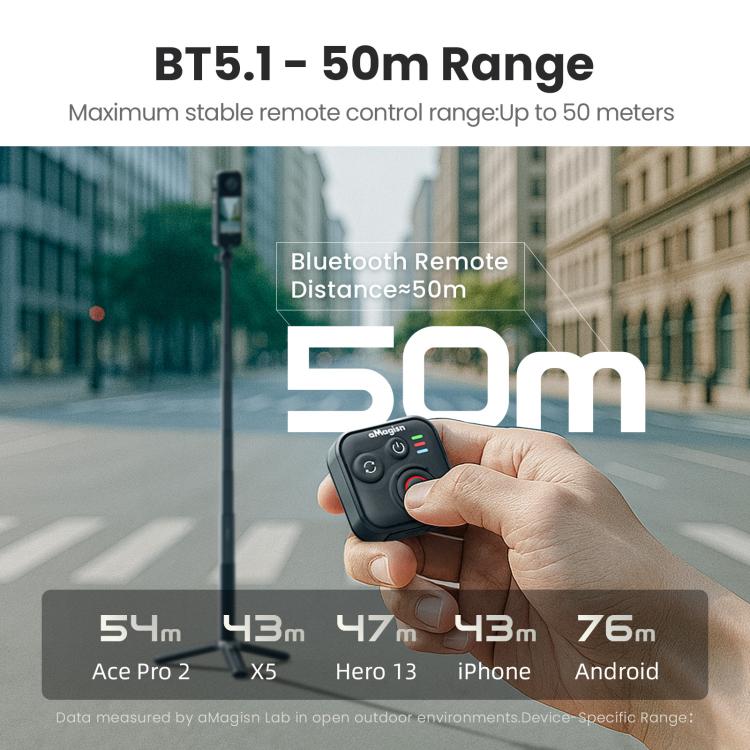 Control remoto inalámbrico Bluetooth aMagisn para cámaras Insta360, GoPro Hero y teléfonos inteligentes - Alcance de 50 m, AM22