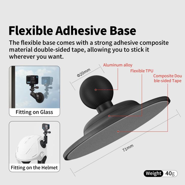 Base adhesiva con abrazadera de brazo metálico aMagisn y rótula de 1/4 de pulgada para cámaras Insta360, DJI y GoPro., Adhesive Base