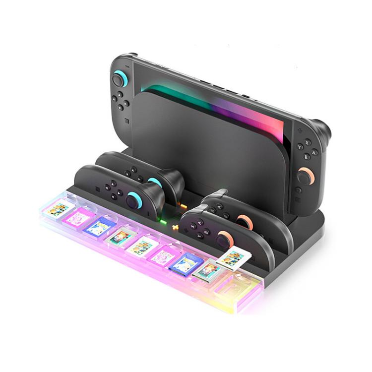 Base de carga con iluminación RGB para la consola Nintendo Switch 2 y los mandos Joy-Con, con 9 ranuras para tarjetas de juego., HBS-2804