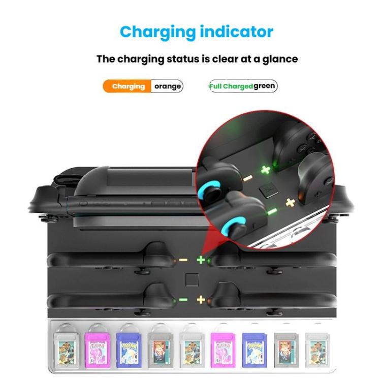 Base de carga con iluminación RGB para la consola Nintendo Switch 2 y los mandos Joy-Con, con 9 ranuras para tarjetas de juego., HBS-2804