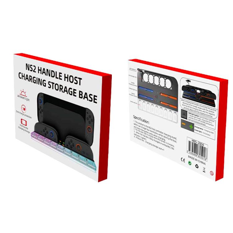 Base de carga con iluminación RGB para la consola Nintendo Switch 2 y los mandos Joy-Con, con 9 ranuras para tarjetas de juego., HBS-2804