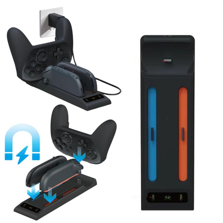 Base de carga 3 en 1 con indicadores LED para los mandos Nintendo Switch 2 Pro y Joy-Con.