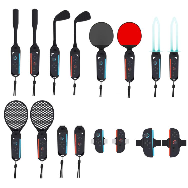 Kit deportivo KJH 16 en 1 para Nintendo Switch 2 Joy-Con con empuñaduras desmontables, raqueta de tenis, palo de golf y bate de béisbol.