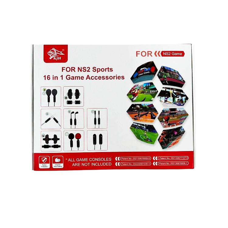 Kit deportivo KJH 16 en 1 para Nintendo Switch 2 Joy-Con con empuñaduras desmontables, raqueta de tenis, palo de golf y bate de béisbol.
