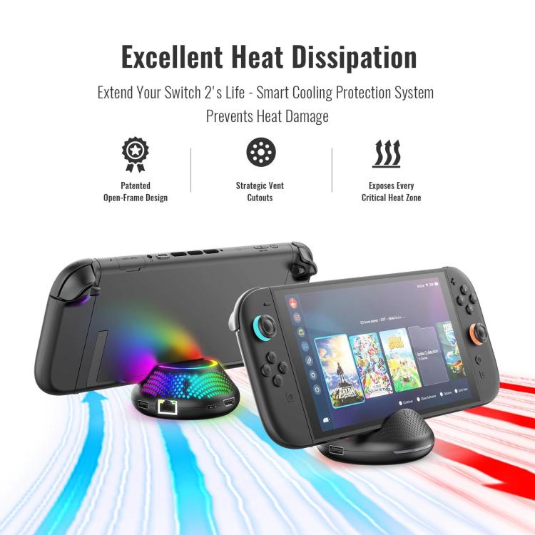 Base de TV JYS 4K 60Hz 5 en 1 con puerto Gigabit Ethernet e iluminación ambiental RGB para Nintendo Switch 2, JYS