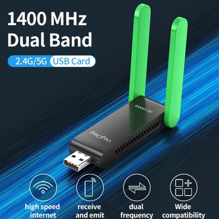 Adaptador inalámbrico USB VegGieg de doble banda WIFI 6 de 1400 Mbps, tarjeta de red sin necesidad de controladores para PC de escritorio/portátil.