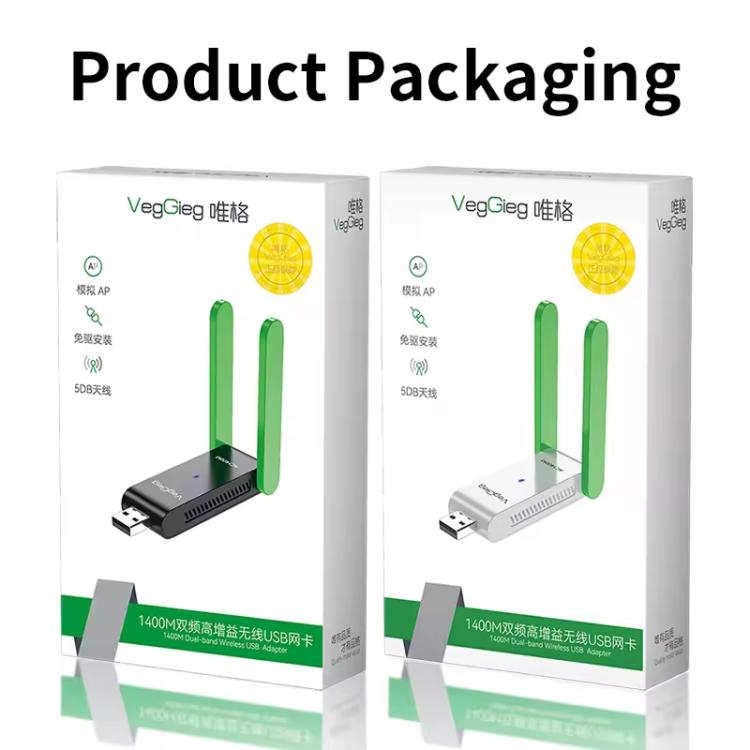 Adaptador inalámbrico USB VegGieg de doble banda WIFI 6 de 1400 Mbps, tarjeta de red sin necesidad de controladores para PC de escritorio/portátil.