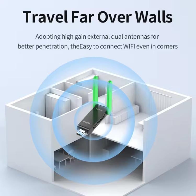 Adaptador inalámbrico USB VegGieg de doble banda WIFI 6 de 1400 Mbps, tarjeta de red sin necesidad de controladores para PC de escritorio/portátil.