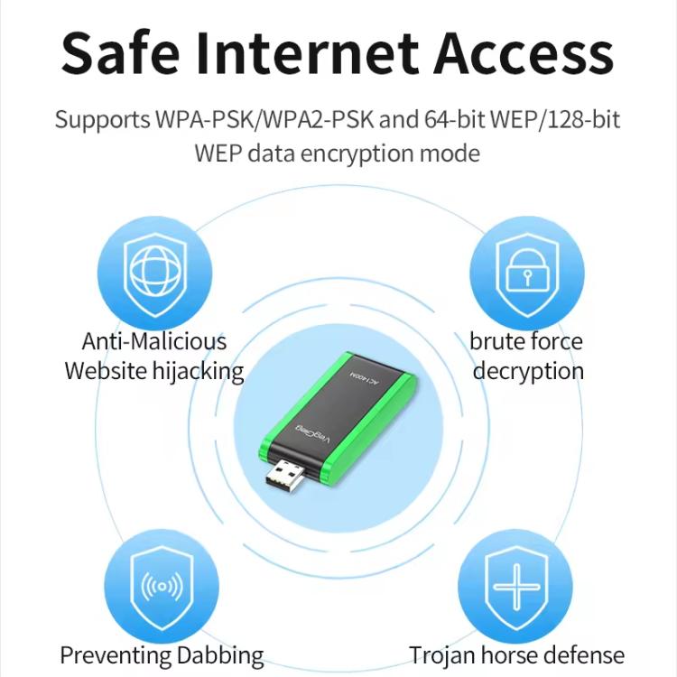Adaptador inalámbrico USB VegGieg de doble banda WIFI 6 de 1400 Mbps, tarjeta de red sin necesidad de controladores para PC de escritorio/portátil.
