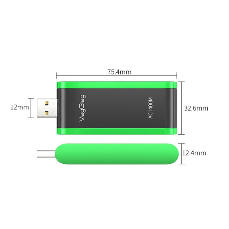 Adaptador inalámbrico USB VegGieg de doble banda WIFI 6 de 1400 Mbps, tarjeta de red sin necesidad de controladores para PC de escritorio/portátil.