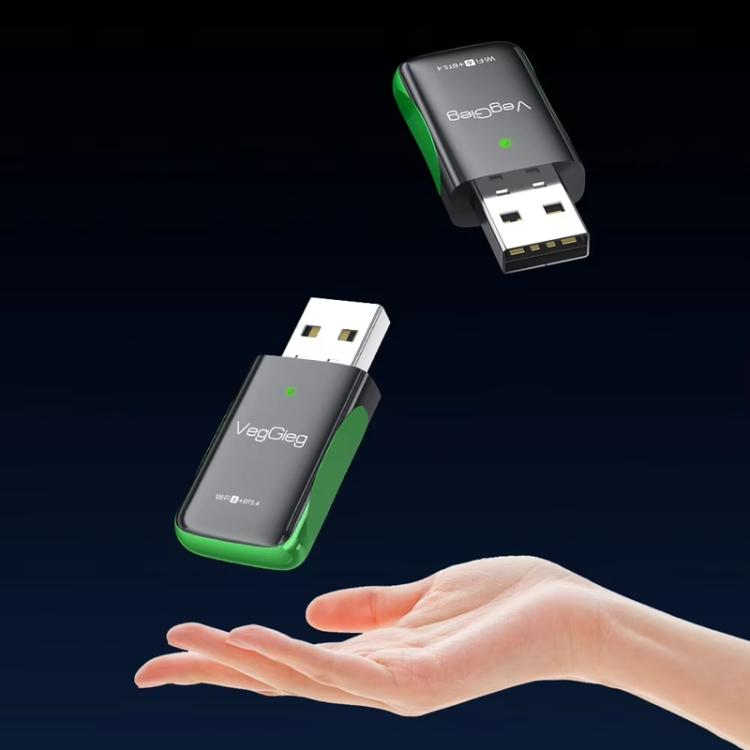 Adaptador USB 2 en 1 WiFi 6 Bluetooth 5.4 VegGieg de 1100 Mbps, tarjeta de red inalámbrica Gigabit 5G para PC/portátil.