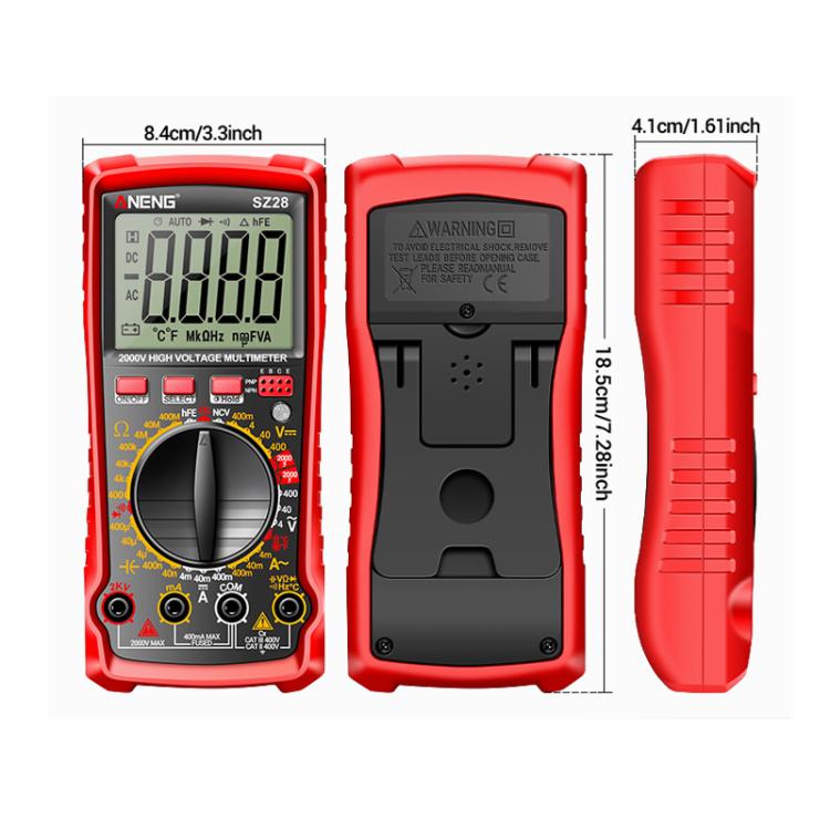 Multímetro digital fotovoltaico de alta precisión y alto voltaje ANENG 2000V, SZ28 Red, SZ28 Black