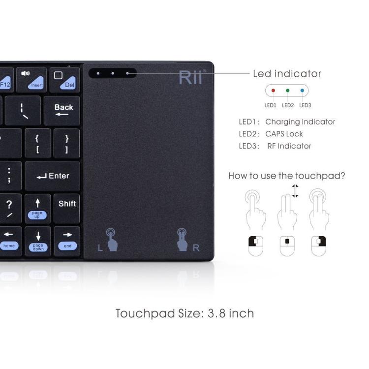 Mini teclado inalámbrico silencioso de 2,4 GHz para ordenador portátil Rii K12+ Office