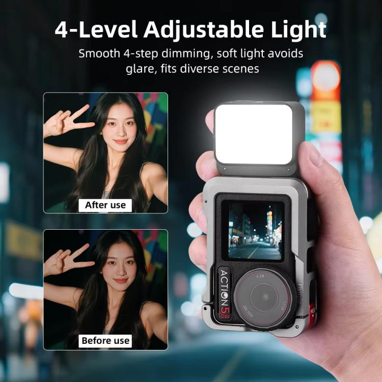 Luz de relleno magnética Flymile de 20 LED recargable para DJI Action 5 Pro/ Action 4, 3000K/4440K/8700K ajustable., For DJI Action 5 Pro/ Action 4