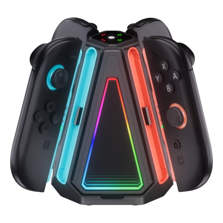 Base de carga triangular 4 en 1 con luz RGB para 2 mandos Joy-Con de Nintendo Switch, S219