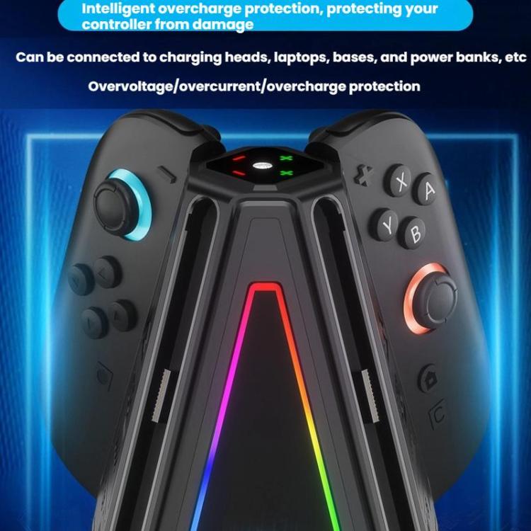Base de carga triangular 4 en 1 con luz RGB para 2 mandos Joy-Con de Nintendo Switch, S219