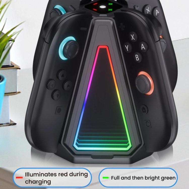 Base de carga triangular 4 en 1 con luz RGB para 2 mandos Joy-Con de Nintendo Switch, S219