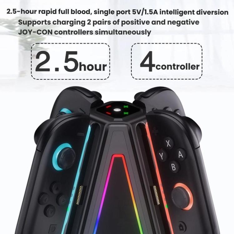 Base de carga triangular 4 en 1 con luz RGB para 2 mandos Joy-Con de Nintendo Switch, S219