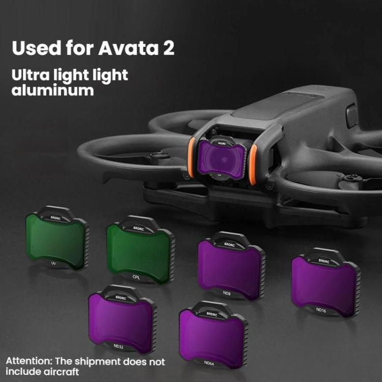 Accesorios para filtros con marco de aluminio BRDRC para DJI Avata 2, CPL, ND16, ND32, UV+CPL+ND16, ND8+ND16+ND32, ND8+ND16+ND32+ND64
