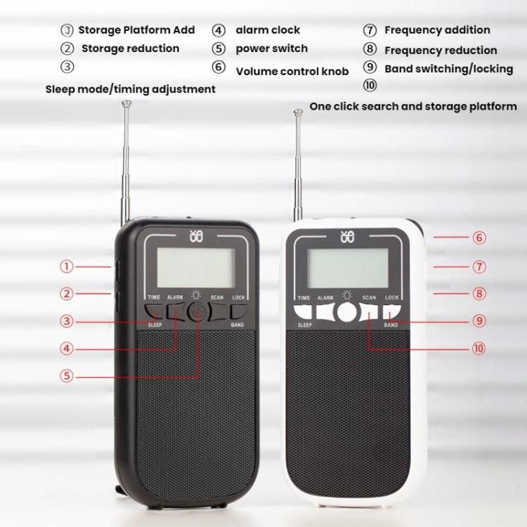 Reproductor de radio portátil multibanda FM/AM/SW de alta sensibilidad con control por reloj, For EU, For US