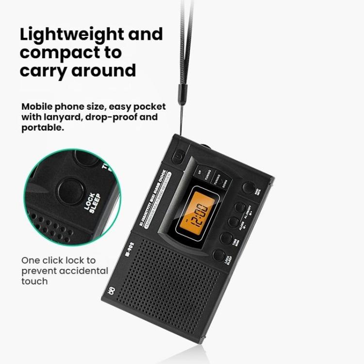 Reproductor de radio portátil con pantalla LCD y control de reloj, compatible con FM/AM/SW de banda completa., For EU, For US