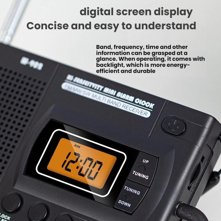 Reproductor de radio portátil con pantalla LCD y control de reloj, compatible con FM/AM/SW de banda completa., For EU, For US