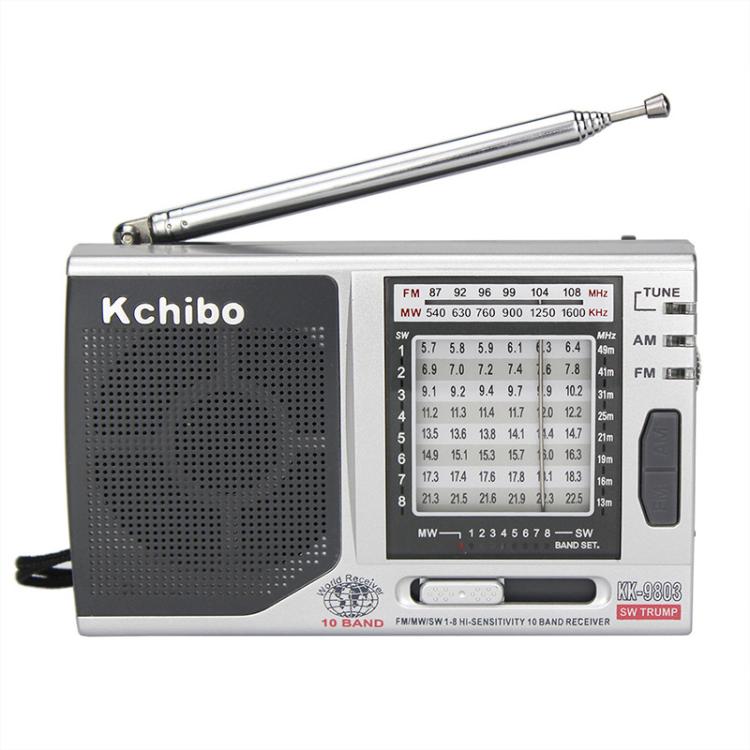 Radio portátil Kchibo de 10 bandas AM/FM/SW con altavoz de alta fidelidad y receptor multibanda compacto mini., KK-9803