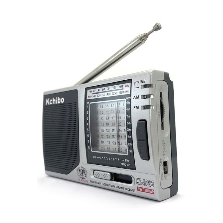Radio portátil Kchibo de 10 bandas AM/FM/SW con altavoz de alta fidelidad y receptor multibanda compacto mini., KK-9803