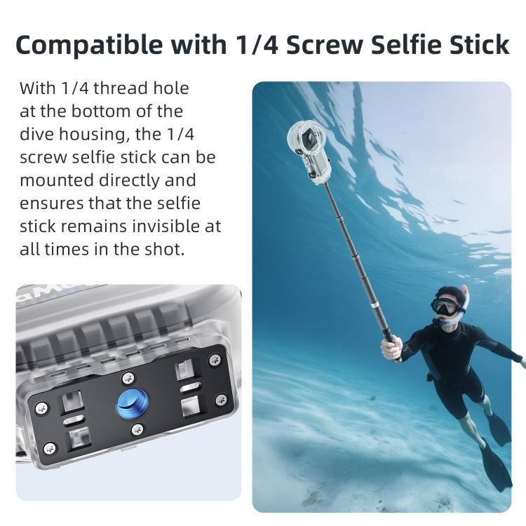 Carcasa sumergible totalmente invisible e impermeable para Insta360 X5 AMagisn de 60 m/196 pies con sistema de liberación rápida.