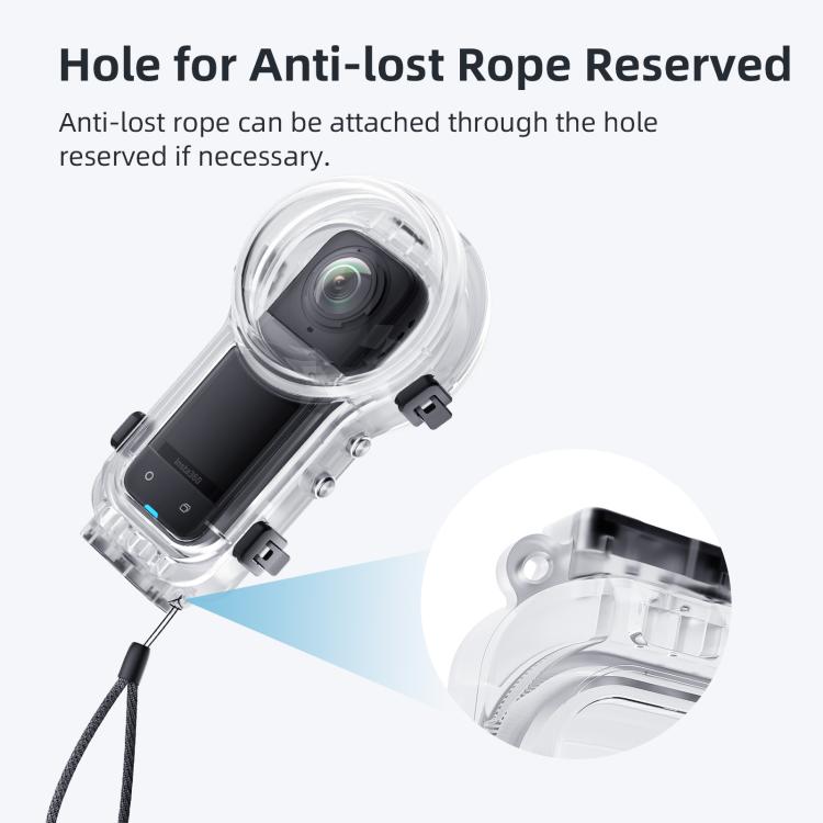 Carcasa sumergible totalmente invisible e impermeable para Insta360 X5 AMagisn de 60 m/196 pies con sistema de liberación rápida.