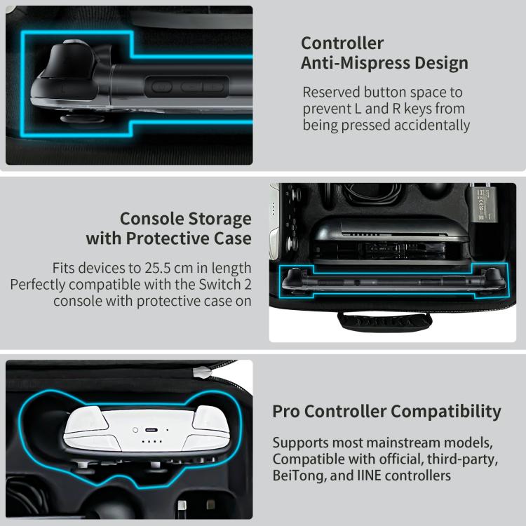 Estuche organizador de almacenamiento todo en uno JYS para Nintendo Switch 2 con correa para el hombro. Compatible con base/consola/controlador Pro/cámara/empuñadura/cargador., JYS-NS2323