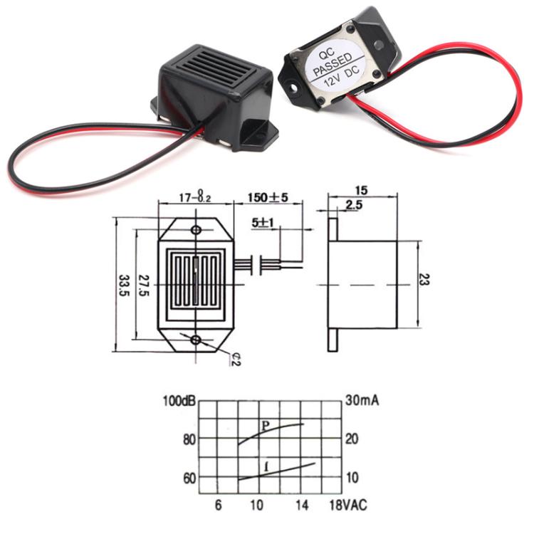 5 unidades de zumbador repelente de insectos y ratas piezoeléctrico mecánico activo, 3V, 6V, 9V, 12V, 24V