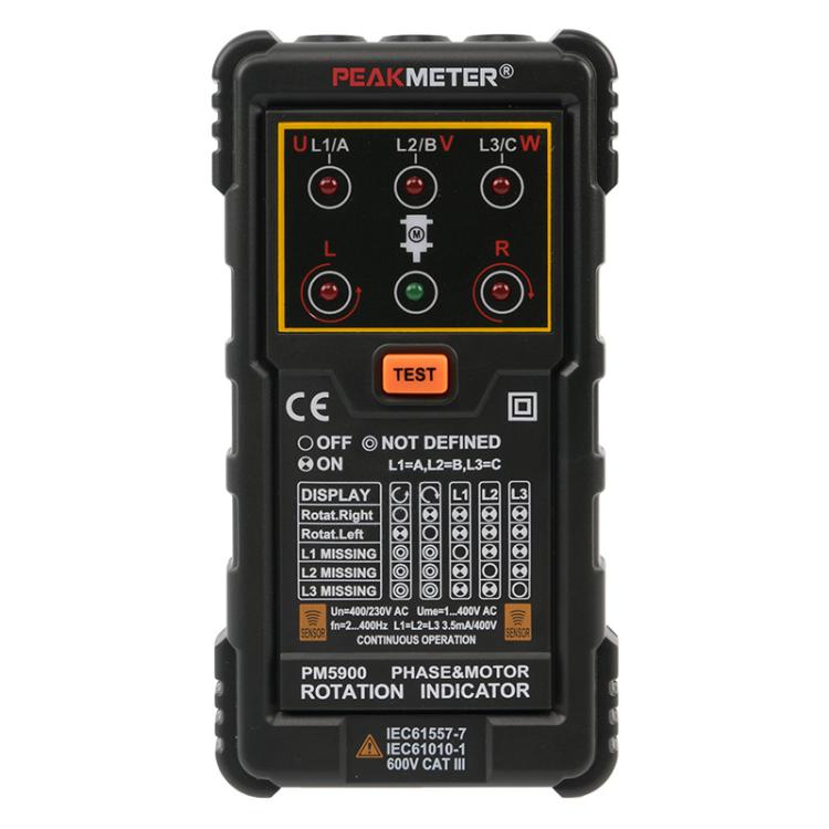 Probador de secuencia de fases de rotación de motores de CA trifásicos PEAKMETER, PM5900