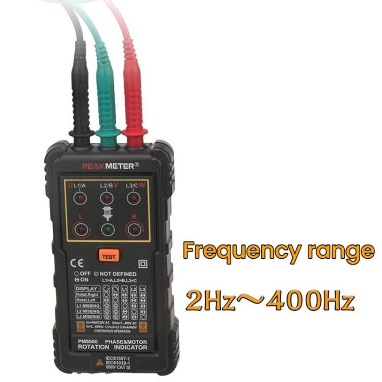 Probador de secuencia de fases de rotación de motores de CA trifásicos PEAKMETER, PM5900