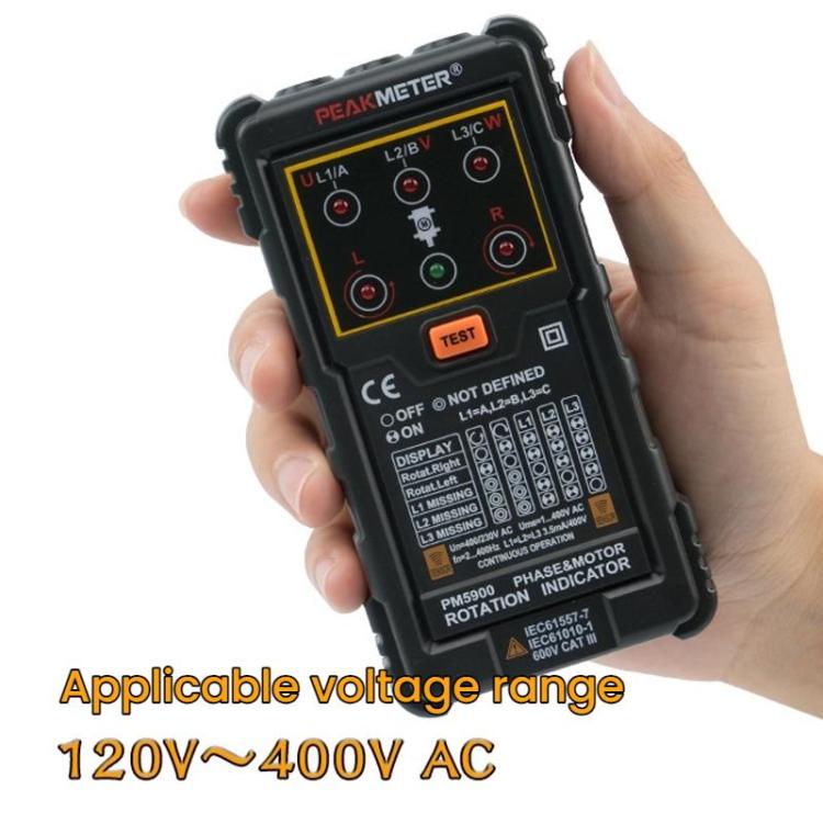 Probador de secuencia de fases de rotación de motores de CA trifásicos PEAKMETER, PM5900