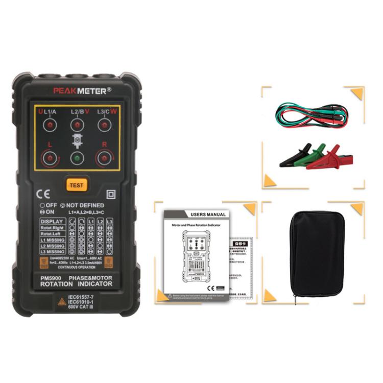 Probador de secuencia de fases de rotación de motores de CA trifásicos PEAKMETER, PM5900
