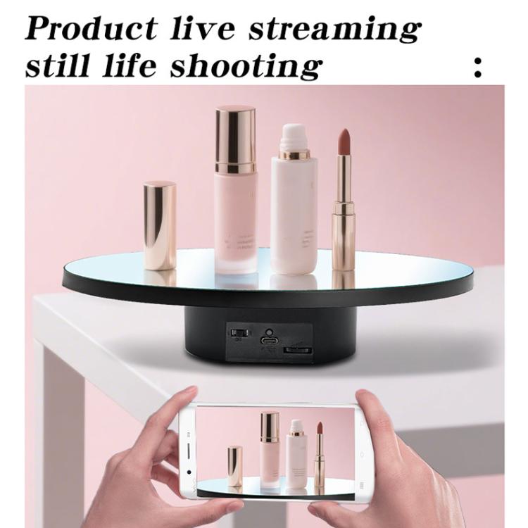 Espejo multiusos con disco giratorio eléctrico, alimentado por batería o USB. Soporte para exhibición en vivo de fotografía., 16cm White, 16cm Black, 16cm Gold, 25cm White, 25cm Black, 25cm Gold