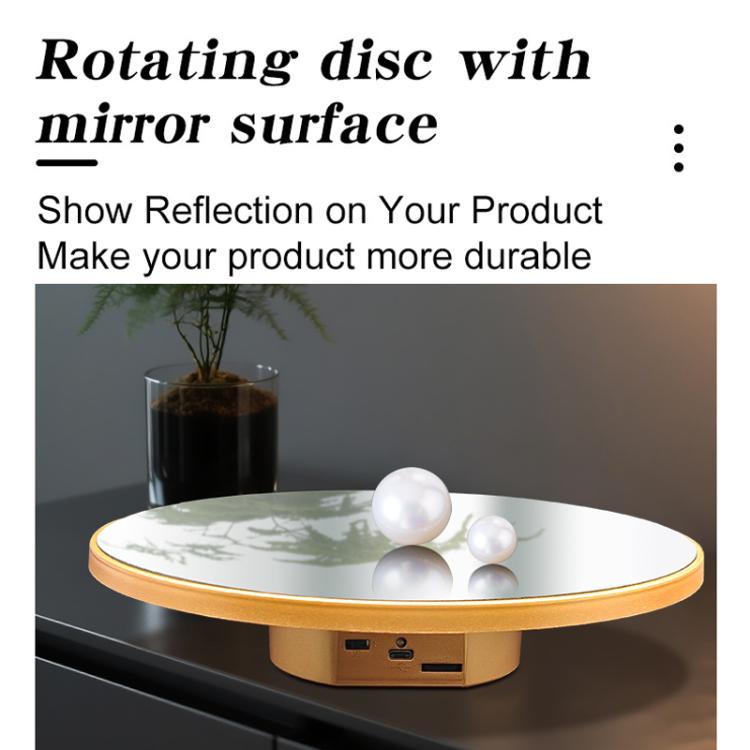 Espejo multiusos con disco giratorio eléctrico, alimentado por batería o USB. Soporte para exhibición en vivo de fotografía., 16cm White, 16cm Black, 16cm Gold, 25cm White, 25cm Black, 25cm Gold