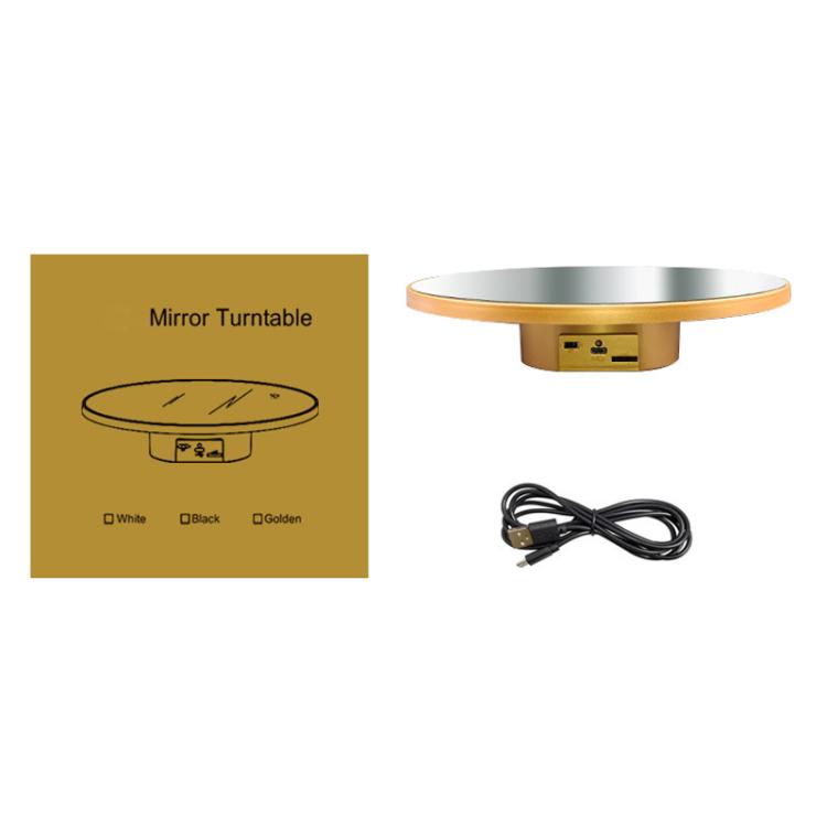 Espejo multiusos con disco giratorio eléctrico, alimentado por batería o USB. Soporte para exhibición en vivo de fotografía., 16cm White, 16cm Black, 16cm Gold, 25cm White, 25cm Black, 25cm Gold