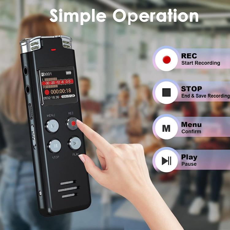 Grabadora de voz digital portátil HD con cancelación de ruido y activación por voz para conferencias., 64GB, 128GB