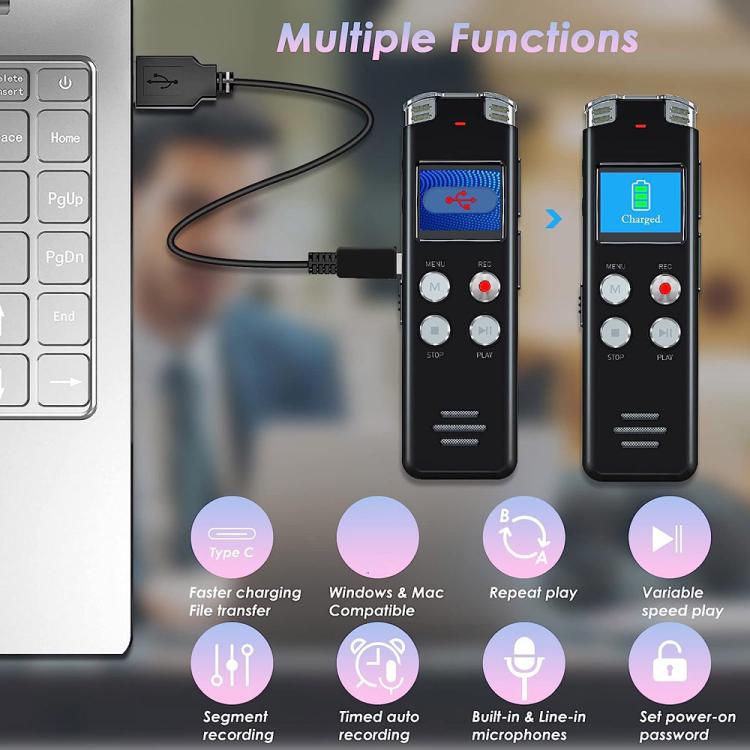 Grabadora de voz digital portátil HD con cancelación de ruido y activación por voz para conferencias., 64GB, 128GB